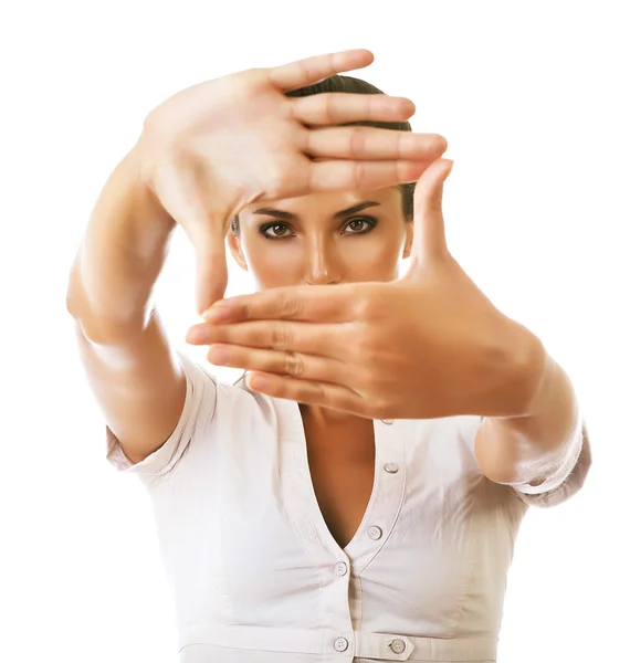 Businesswoman showing framing hand gesture — Stock Photo, Image