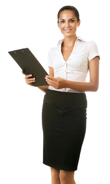 Smiling businesswoman with black folder — Stock Photo, Image