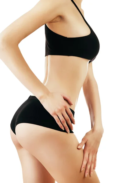 Mulher saudável em lingerie preta — Fotografia de Stock