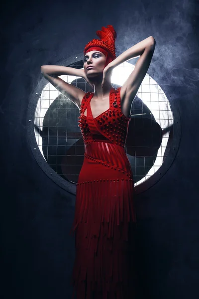 Model in red dress — Stock Photo, Image