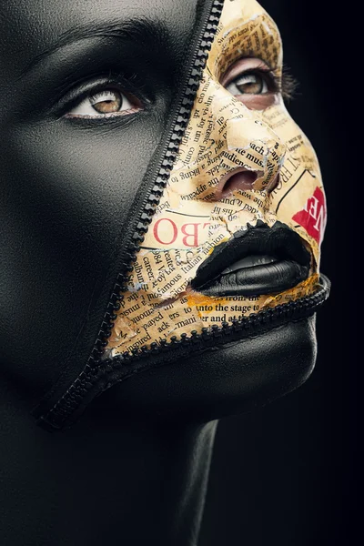 Woman with zip on face — Stock Photo, Image