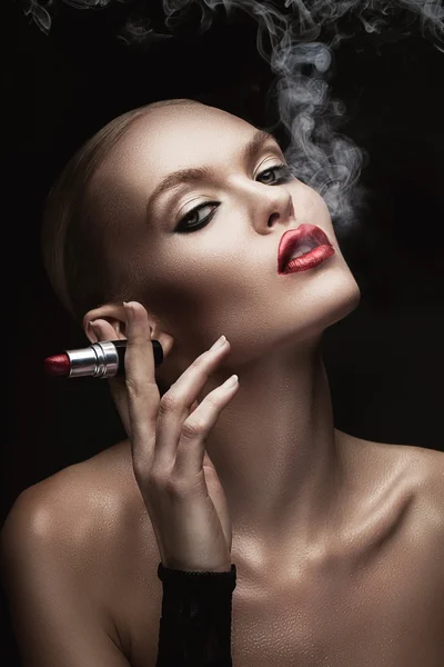 Woman with lipstick — Stock Photo, Image
