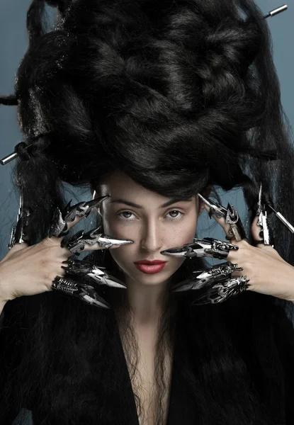 Woman with bunch of hair — Stock Photo, Image