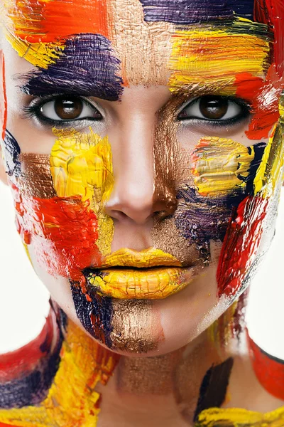 Woman in colourful paint — Stock Photo, Image