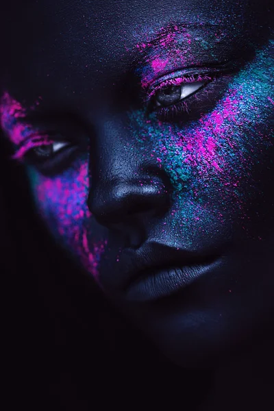 Woman in black paint — Stock Photo, Image