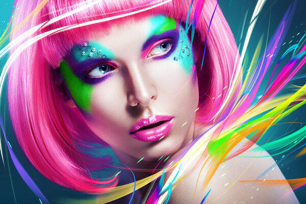 Woman with pink hair