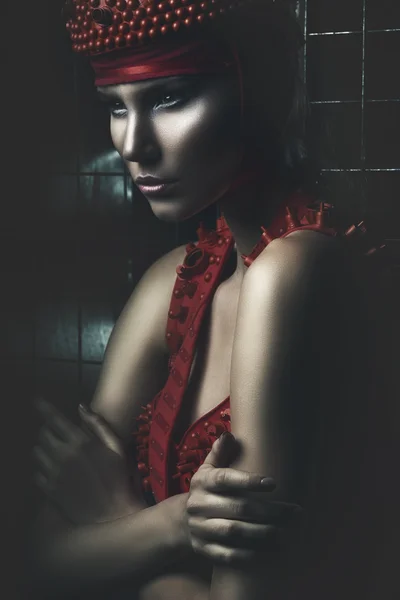 Sexy woman in red accessory — Stock Photo, Image