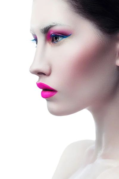 Woman with big magenta lips — Stock Photo, Image