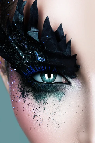 Woman with black paper make-up — Stock Photo, Image