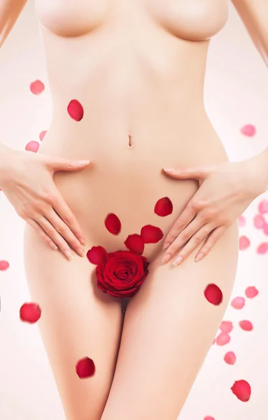 Naked  woman with red rose — Stock Photo, Image