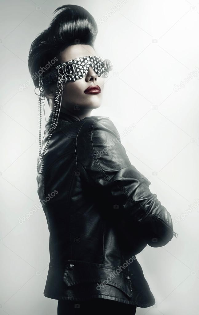 Metal woman in black jacket