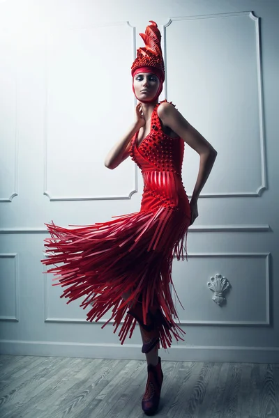 Dynamic woman in red — Stock Photo, Image