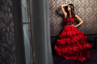 Kırmızı elbiseli tutkulu kadın