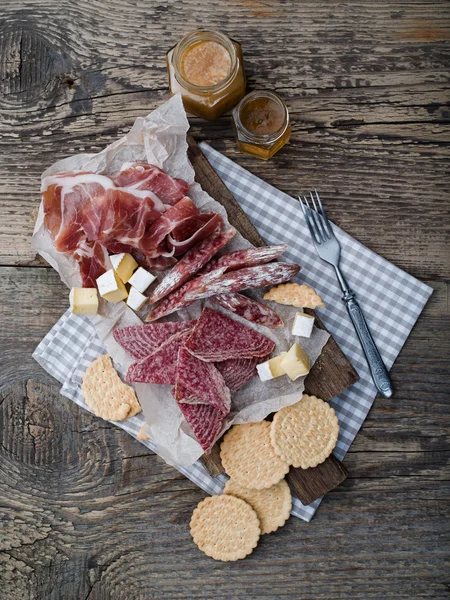 Meat and cheese selection — Stock Photo, Image