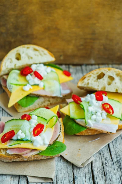 Smörgås med skinka, ost och gurka — Stockfoto