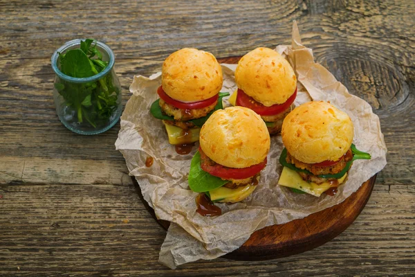 Tasty mini hamburgers with herbs — Stock Photo, Image