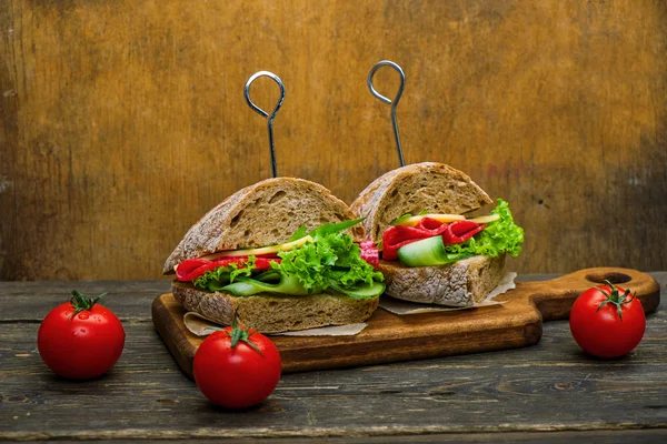 Sanduíches saborosos com legumes — Fotografia de Stock