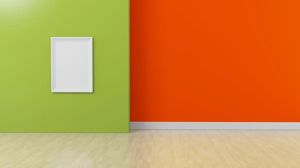 Marco blanco sobre fondo interior de color naranja verde — Foto de Stock