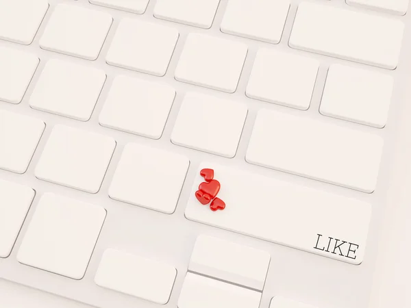 Like keyboard button with red hearts, online concept technology — Stock Photo, Image