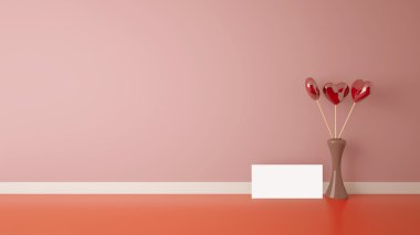 Kalp şekli oyuncak odasında vazo, ileti için boş kart ile