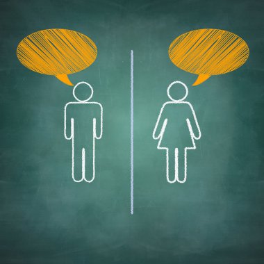 Anahat kız çocuğun kara tahta üzerinde konuşma balonu