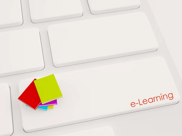 3D renderizado de múltiples libros en el teclado, concepto de e-learning —  Fotos de Stock