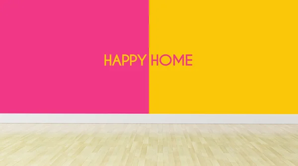 Happy home text on dualtone color wall — Stock Photo, Image