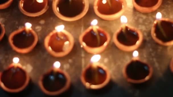 Oil lamps lit on diwali festival — Stock Video