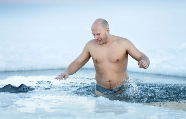 Winter recreation - swimming in the ice-hole — Stock Photo, Image