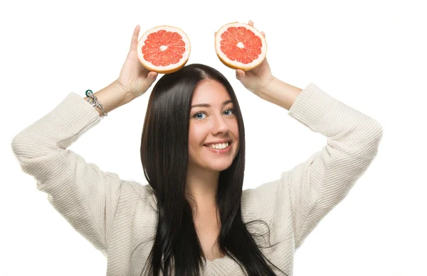 Grappig meisje houden citrus — Stockfoto