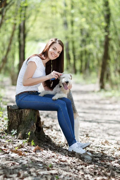 Porträt der schönen jungen Mädchen mit ihren Hunden — Stockfoto