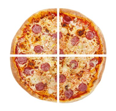 Pizza beyazda izole. 