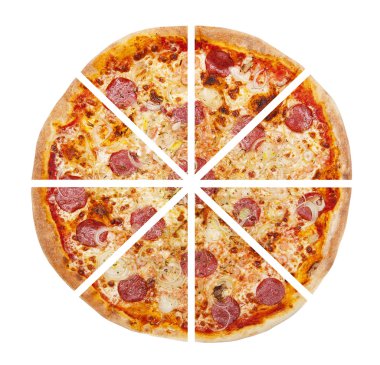 Pizza beyazda izole. 
