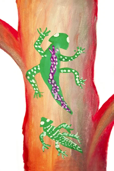 Çocuğun çizim ile Salamander. — Stok fotoğraf
