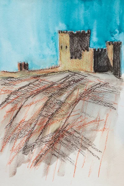 Desenho Imagem Castelo Histórico Uma Colina — Fotografia de Stock