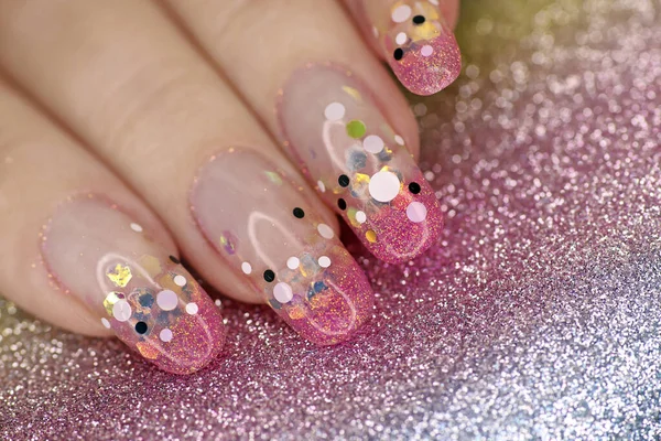 Acuario Moda Manicura Francesa Sobre Las Uñas Largas Redondeadas Con — Foto de Stock