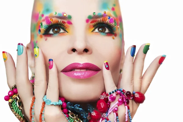 Colorful makeup and manicure. — Stock Photo, Image