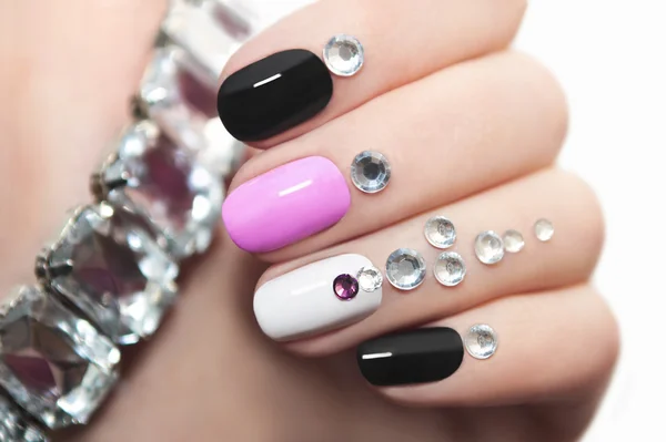 Manicure with rhinestones. — Stock Photo, Image