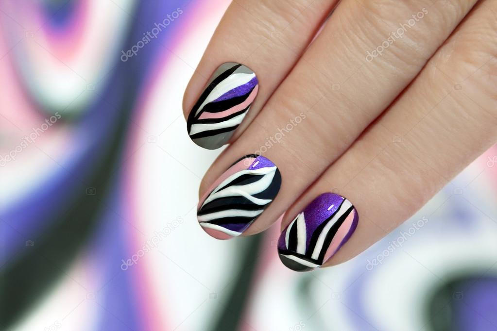 Striped manicure.