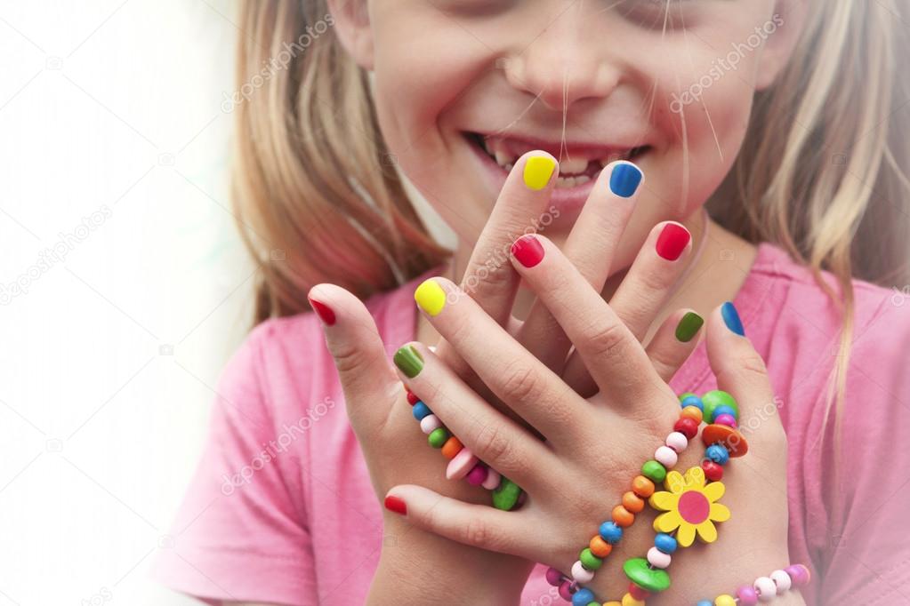 Children's multicolored manicure.