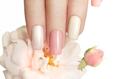 Pastel manicure with rose. clipart