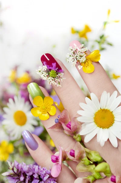 Nail design with flowers. — Stock Photo, Image