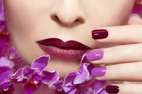 Manicure de maroon rosa . — Fotografia de Stock