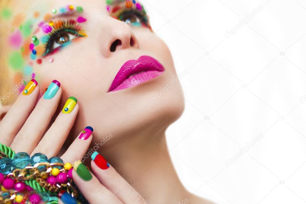 Colorful makeup and manicure