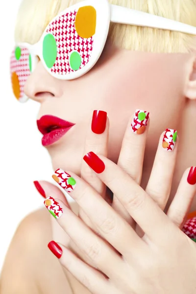 Textured manicure with dots. — Stock Photo, Image