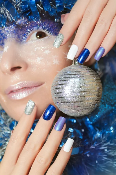 Blue festive manicure. — Stock Photo, Image