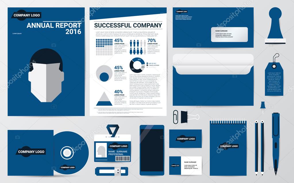 Corporate identity and stationary in blue theme template