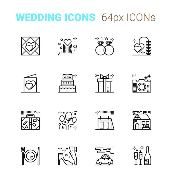 Ícones de casamento pixel perfeito —  Vetores de Stock