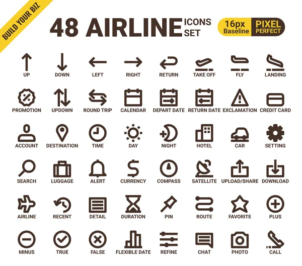 Airline web pixel universel icônes de ligne parfaite — Image vectorielle