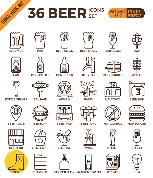 Craft Beer pixel perfect outline icons — Stock Vector
